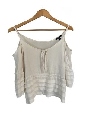 American Eagle Outfitters Off White Cold-Shoulder Tie Front Flowy Blouse